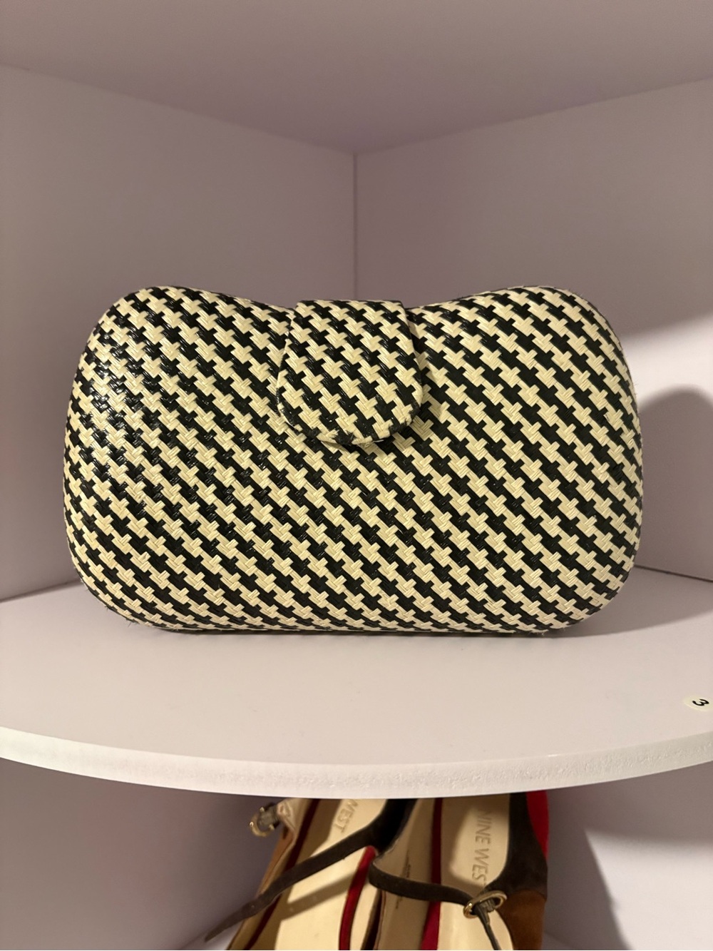 Banana Republic Black and Cream Woven Clutch